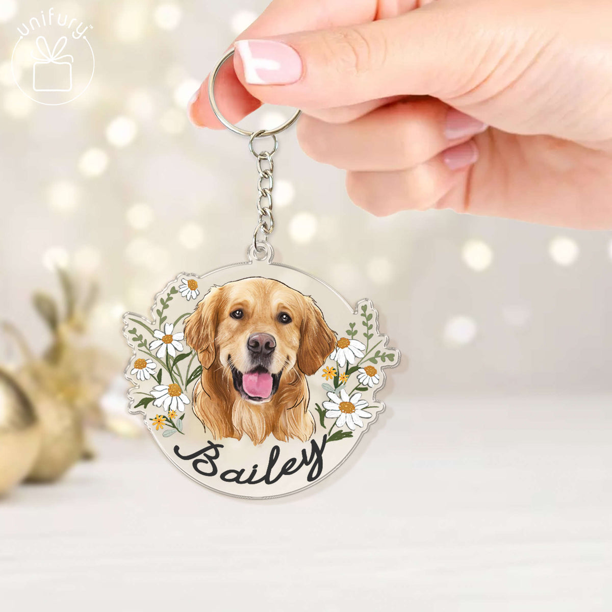 Dog Portrait Flower Transparent Acrylic Keychain