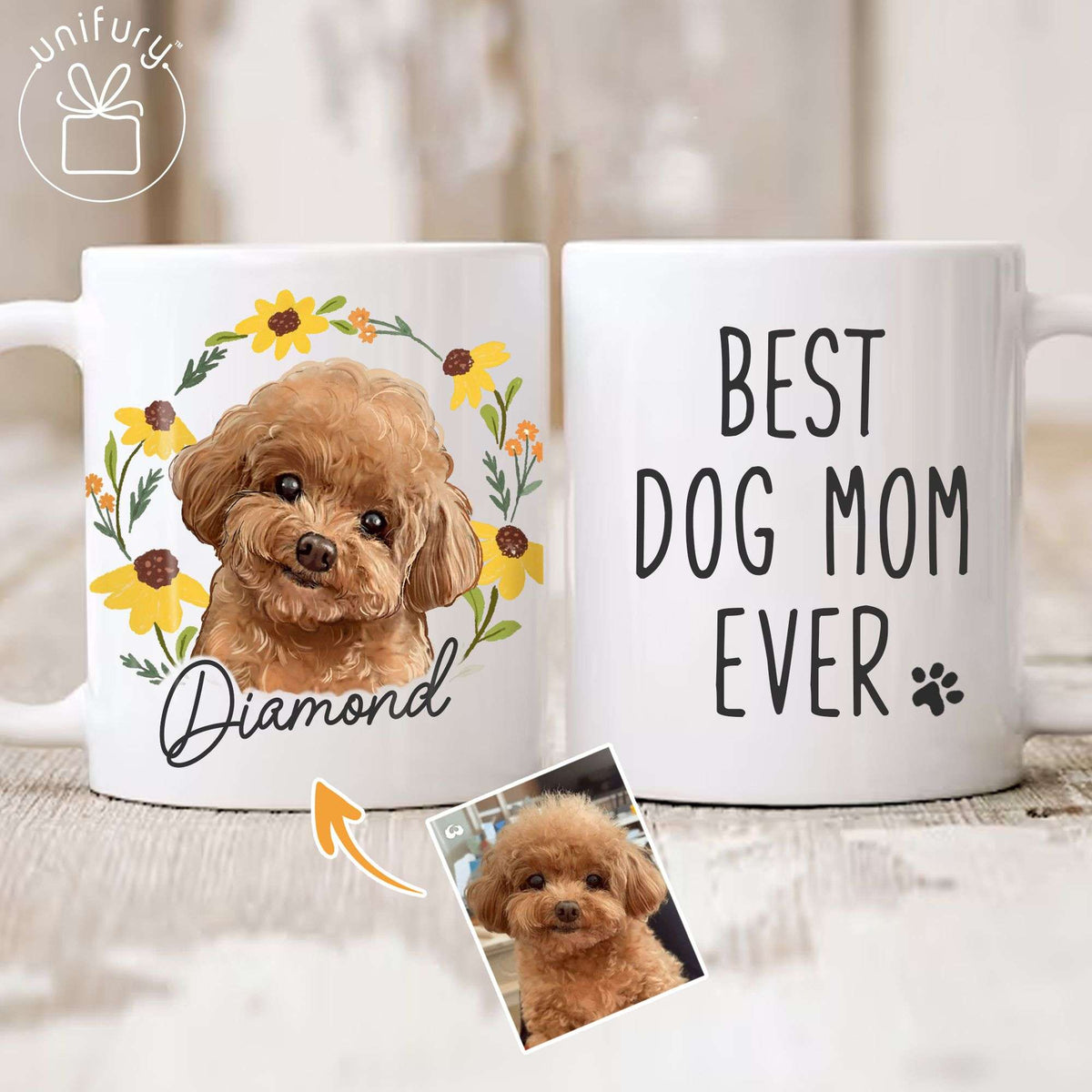 Custom Photo Dog Portrait With Wreath Edge-to-Edge Mug