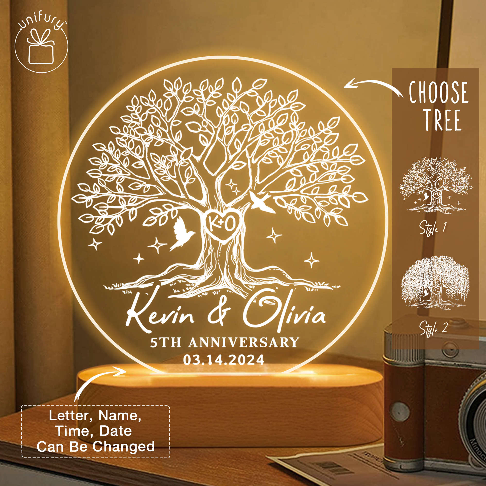 Tree Led Night Light Personalized Anniversary Tree LED Night Light - Unifury