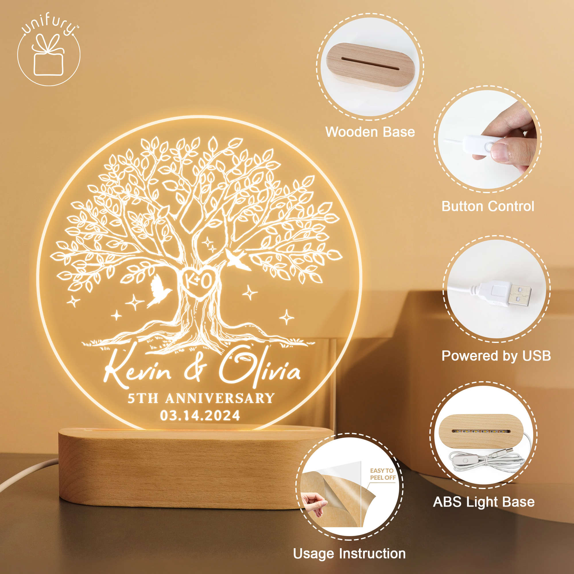 Tree Led Night Light Personalized Anniversary Tree LED Night Light - Unifury