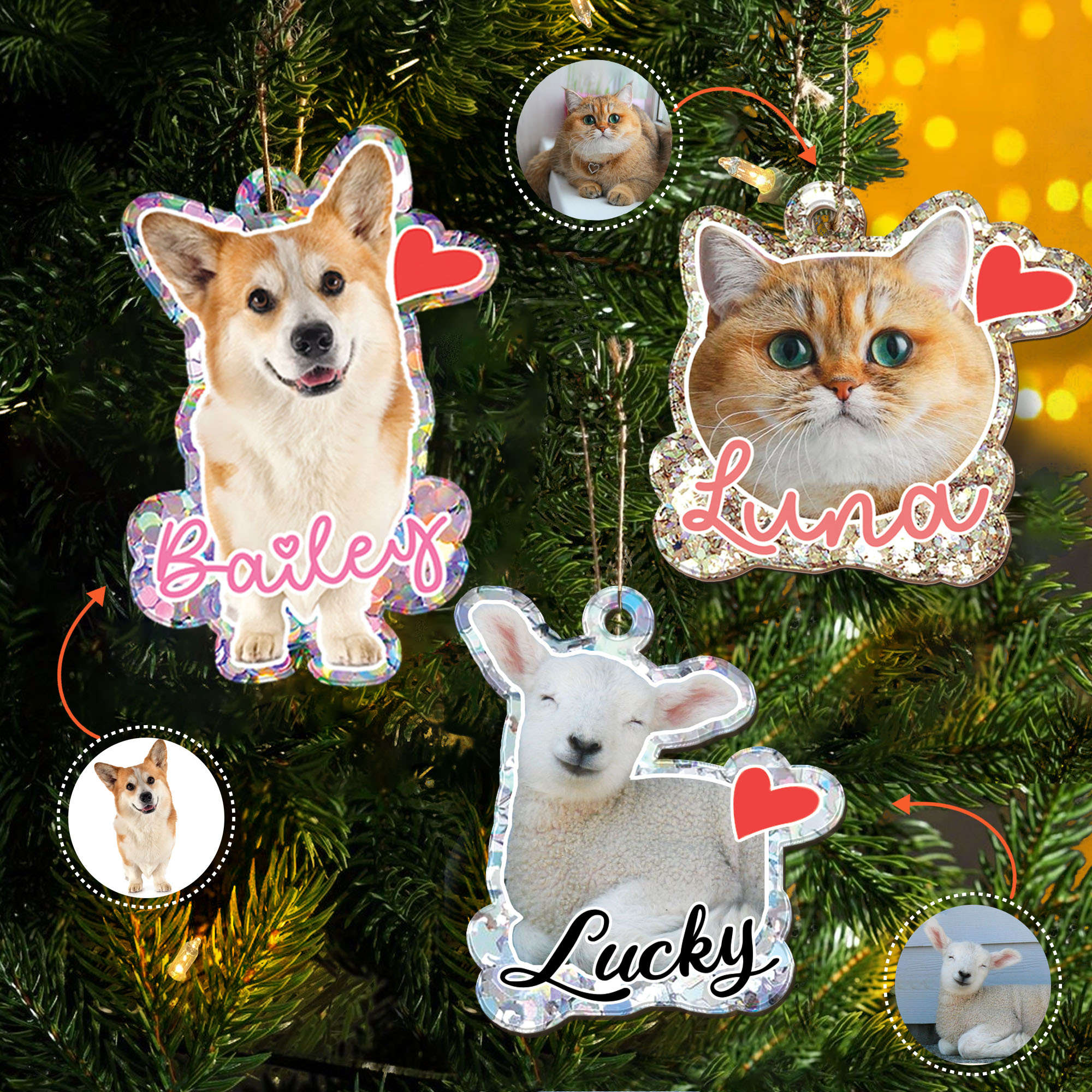 Personalized Photo Dog Cat Ornament Pet Owner Gifts Faux Glitter Ornam -  Unifury