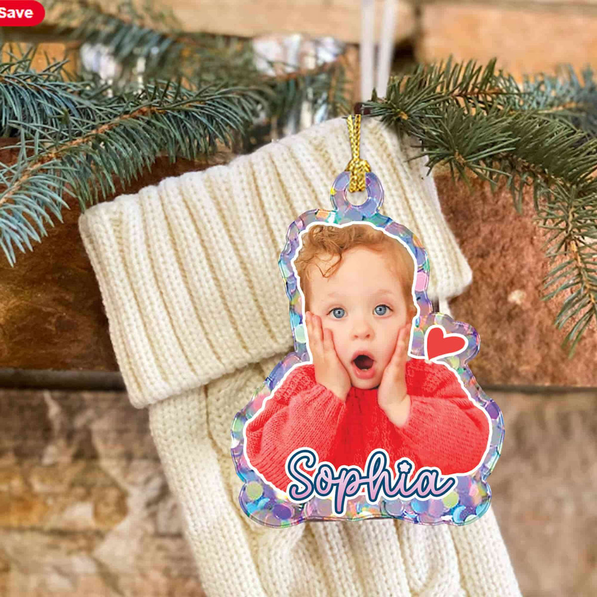 Picture Air Freshener, Faux Glitter Personalized Family Photo Christmas Ornament