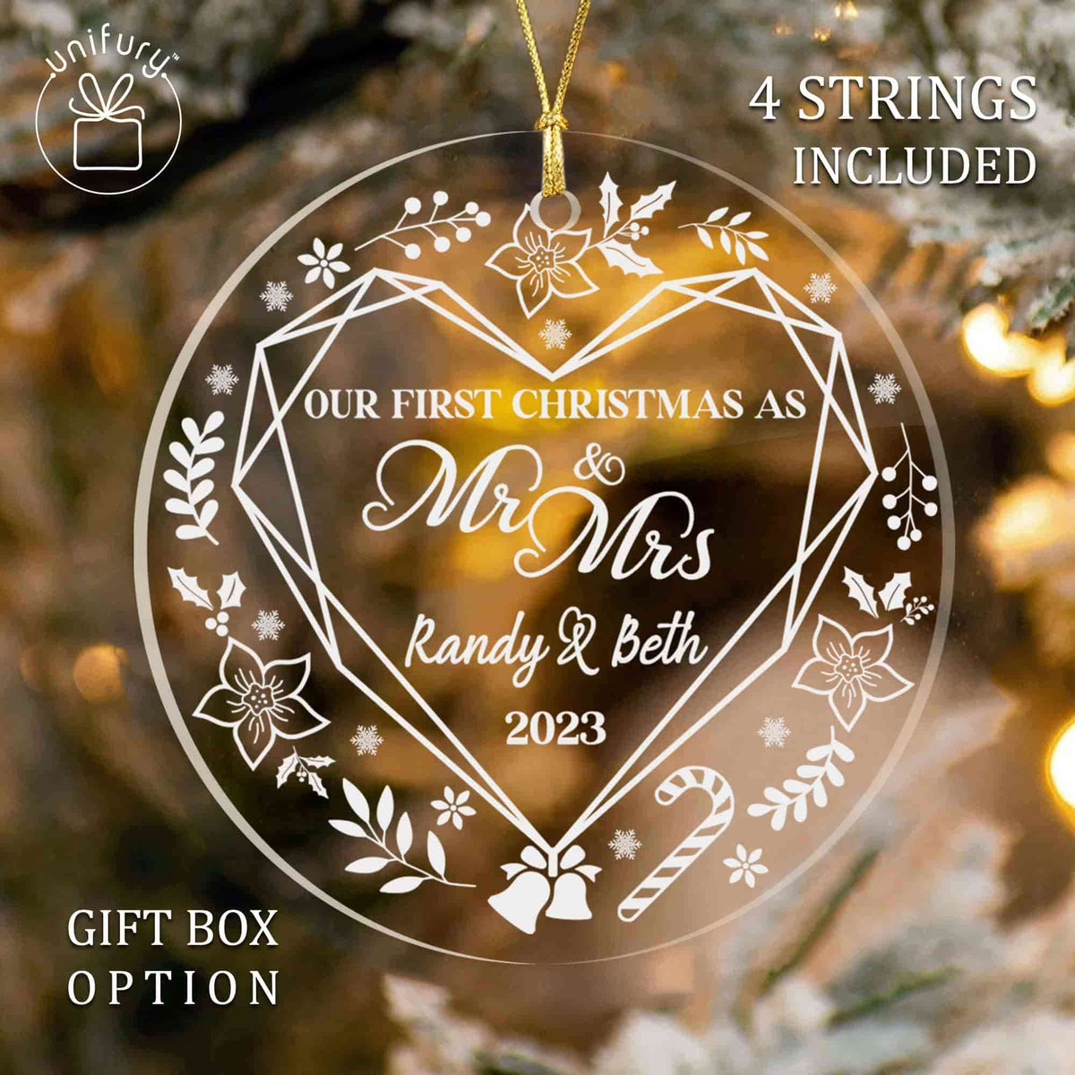 Our First Christmas As Mr &amp; Mrs Acrylic Married Basic Color Custom Shape Ornament