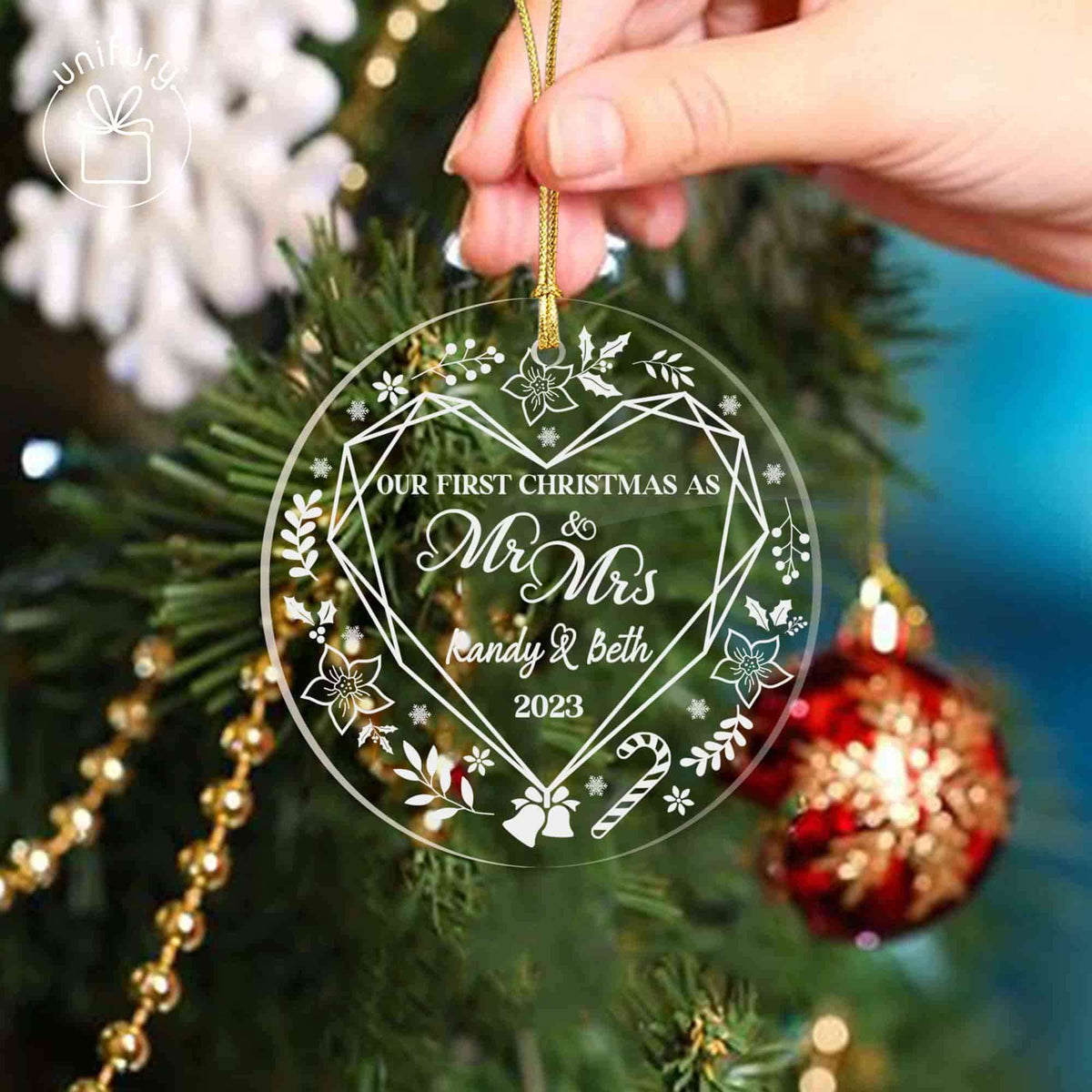 Our First Christmas As Mr &amp; Mrs Acrylic Married Basic Color Custom Shape Ornament
