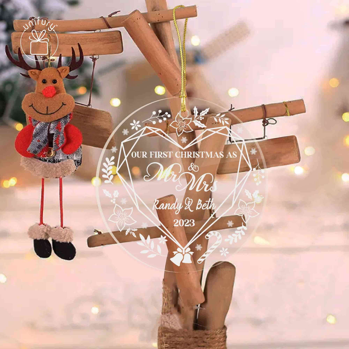 Our First Christmas As Mr &amp; Mrs Acrylic Married Basic Color Custom Shape Ornament