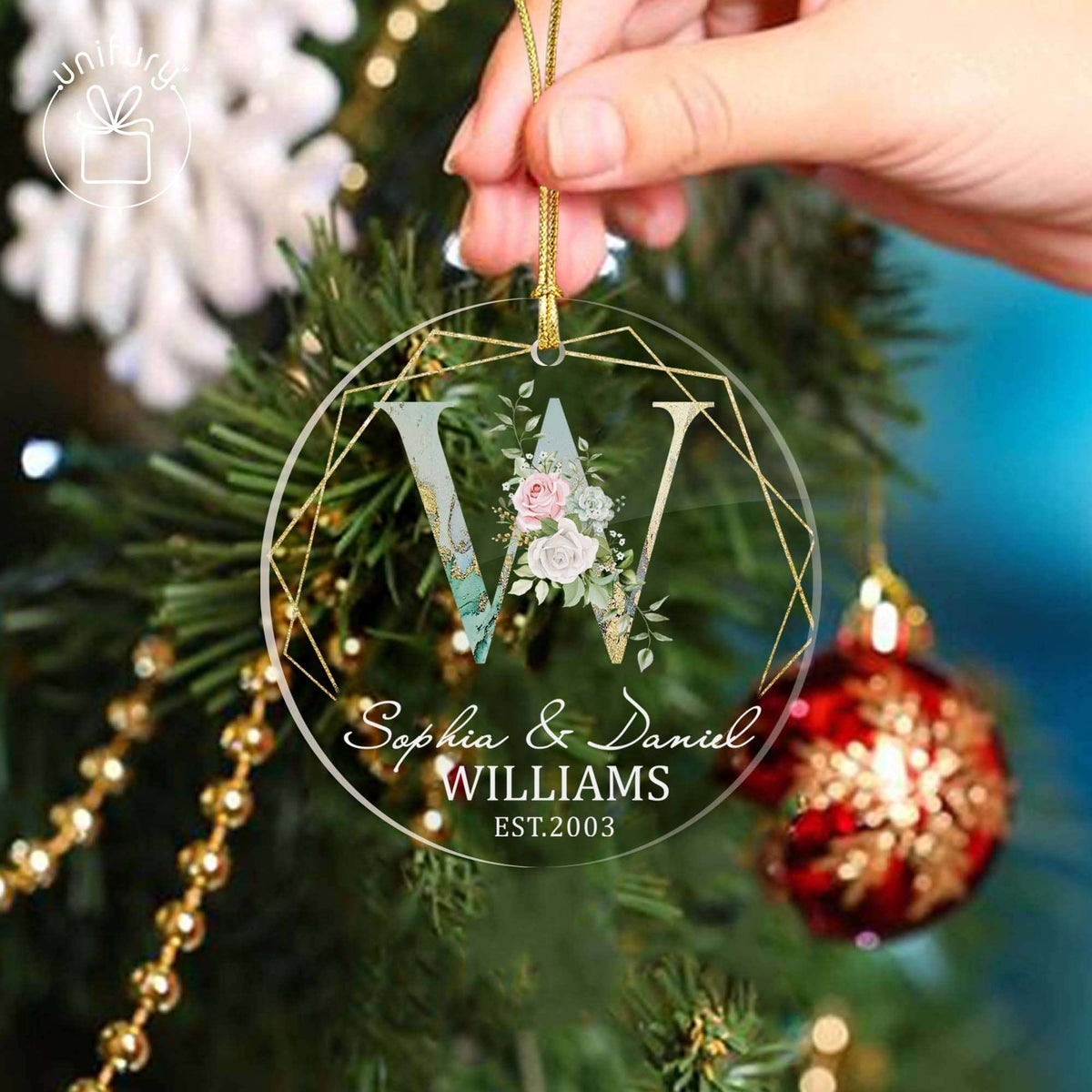 Elegant Personalized Married Acrylic Ornament