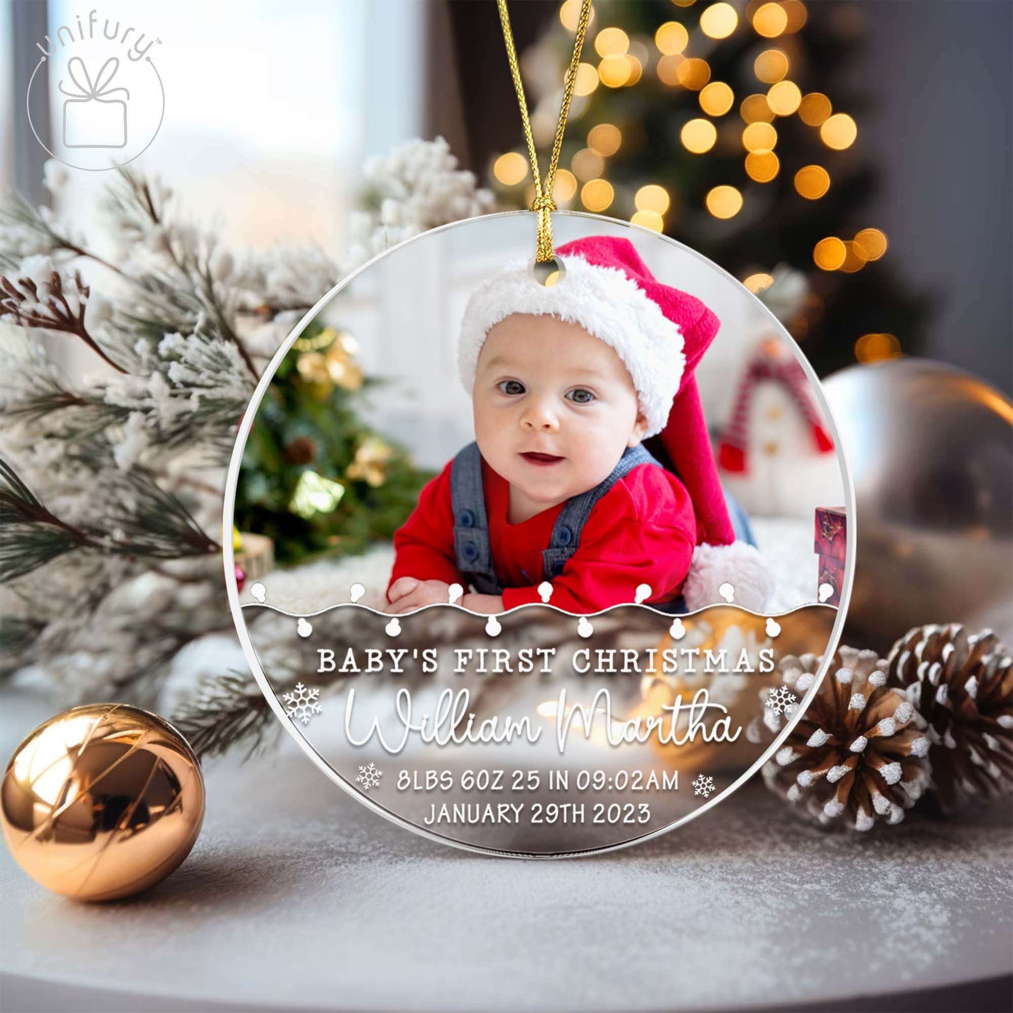 Personalized 1st Baby Christmas Acrylic Ornament - Unifury