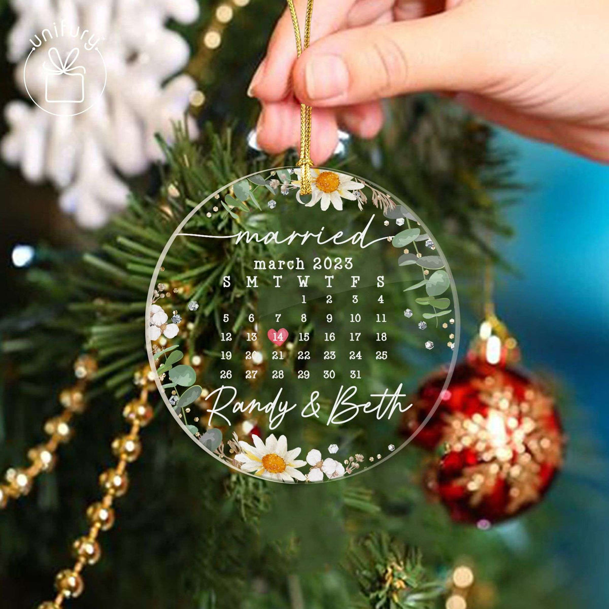 Married Foral Calendar Custom Shape Acrylic Ornament