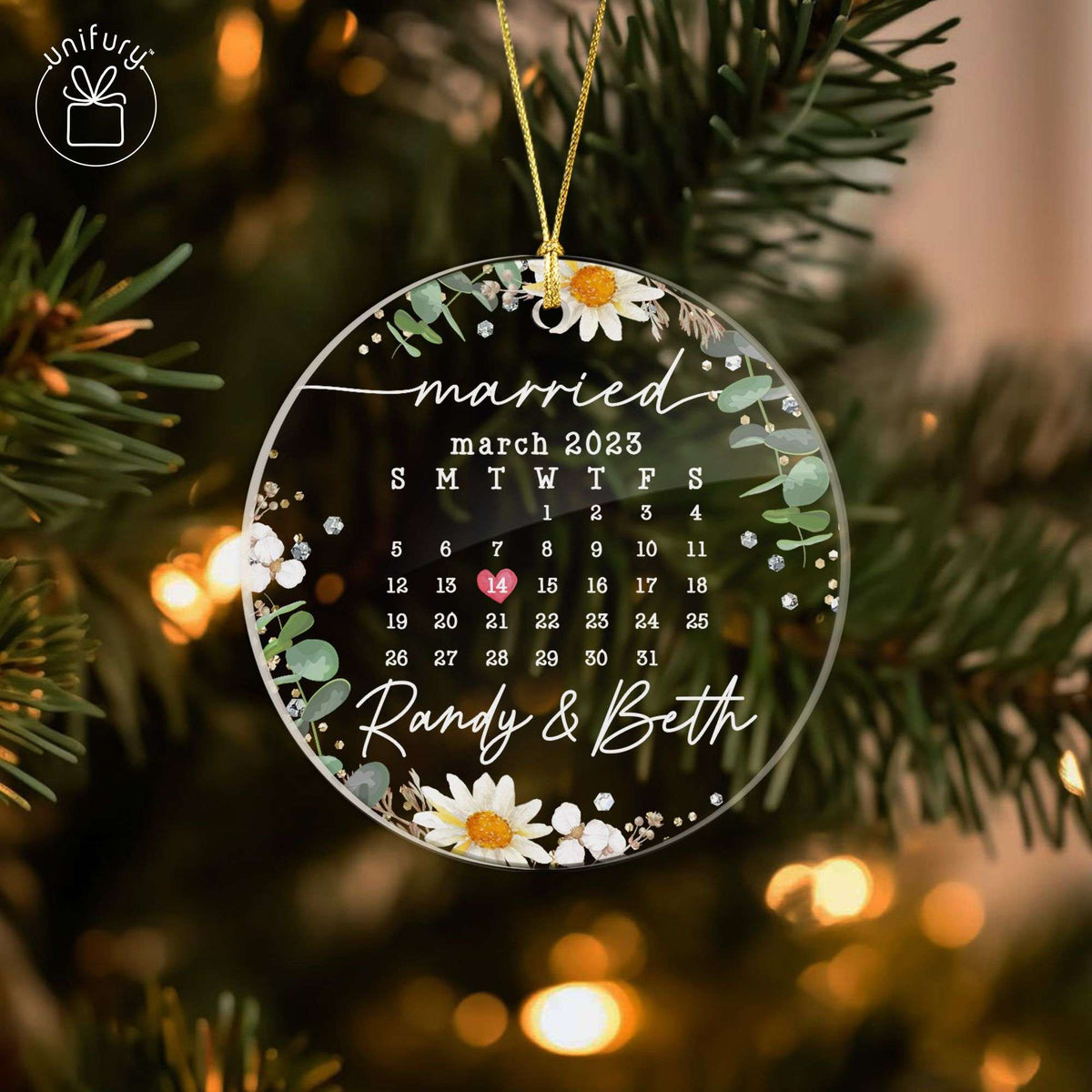 Married Foral Calendar Custom Shape Acrylic Ornament
