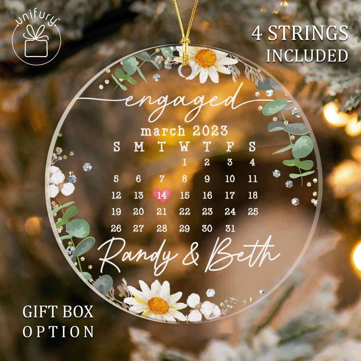Engaged Custom Shape Acrylic Ornament Floral Calendar