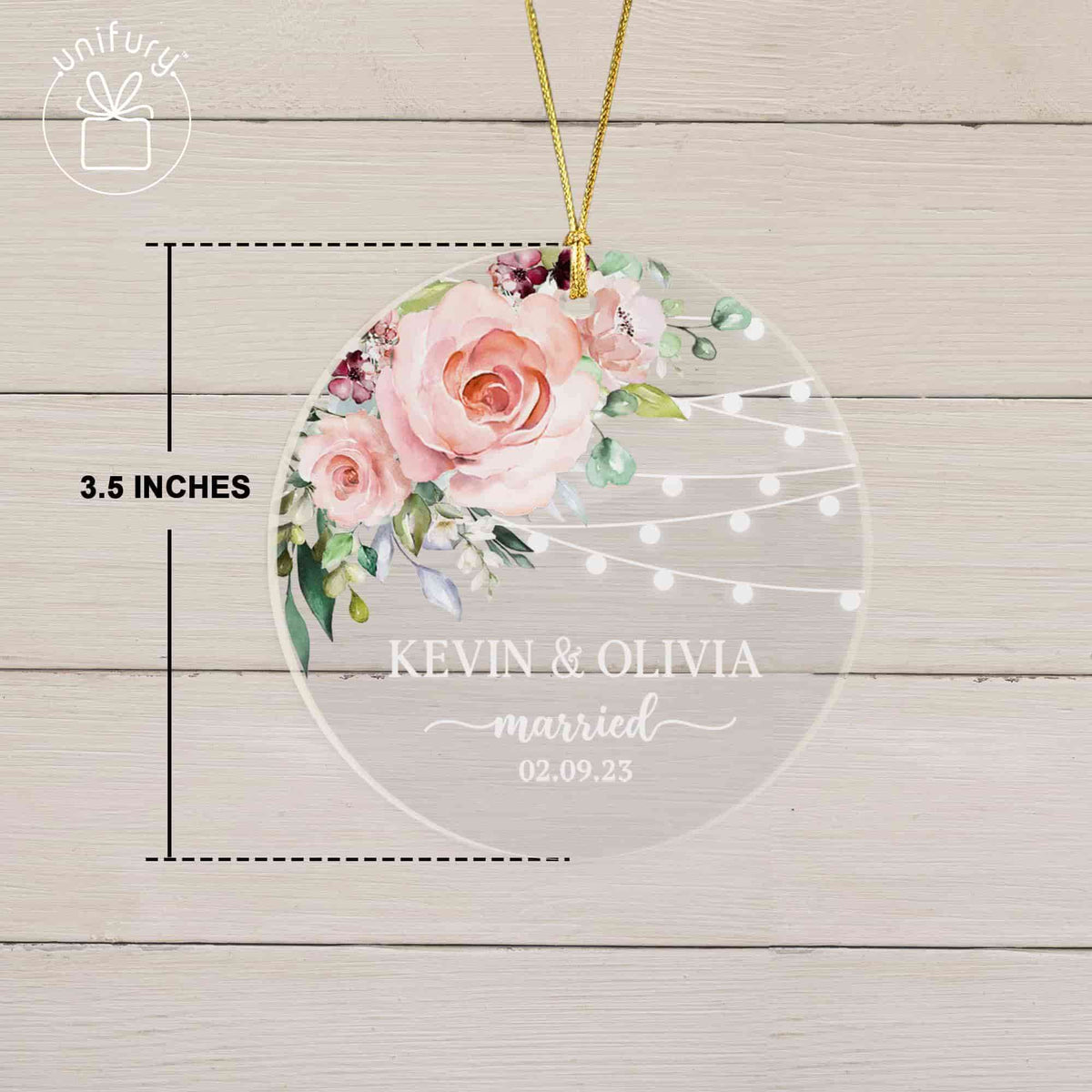 Personalized Just Married Wedding Floral Shape Acrylic Ornament