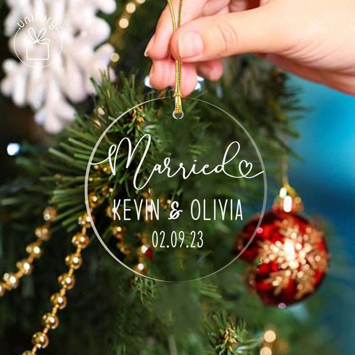 Personalized Minimal Married Acrylic Ornament