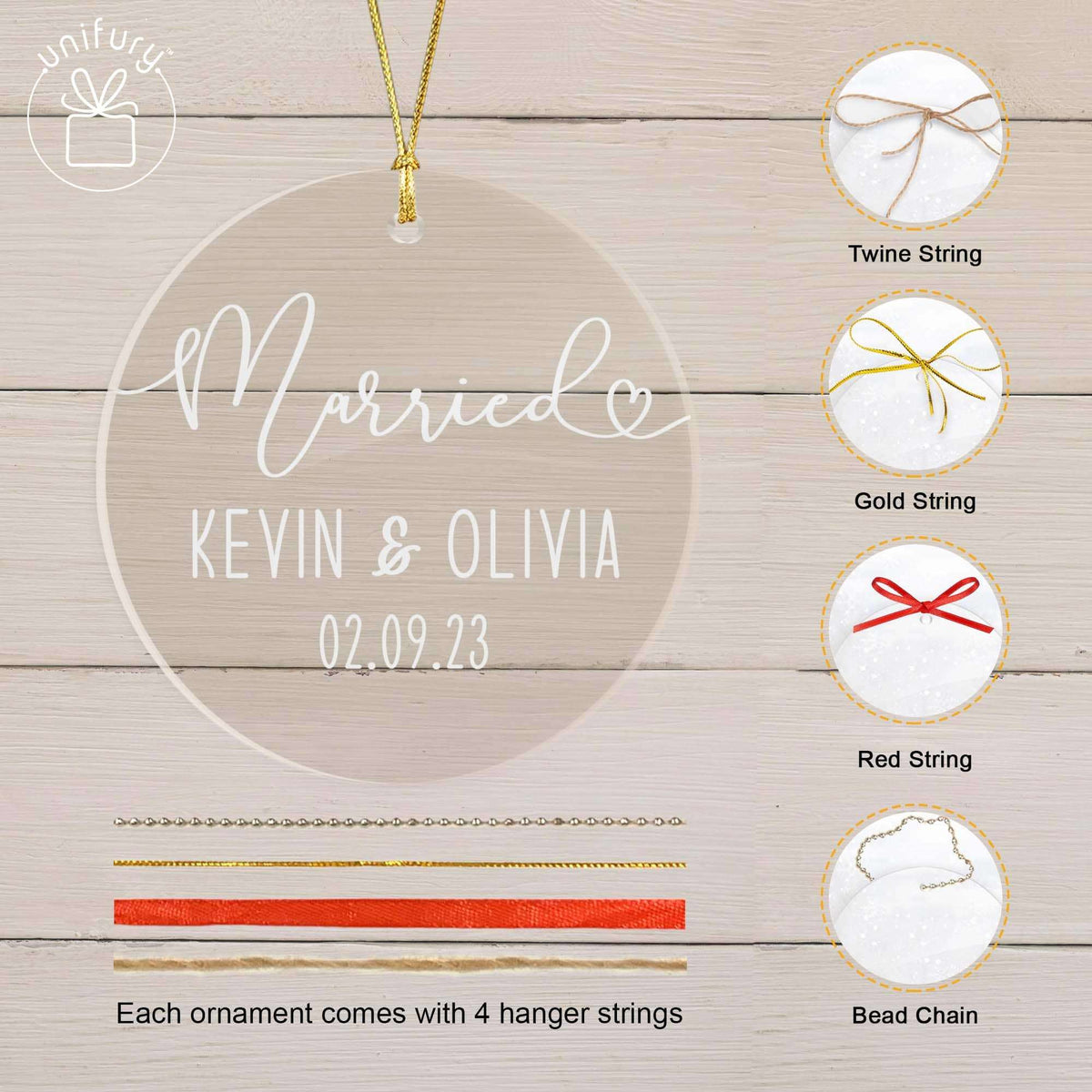 Personalized Minimal Married Acrylic Ornament