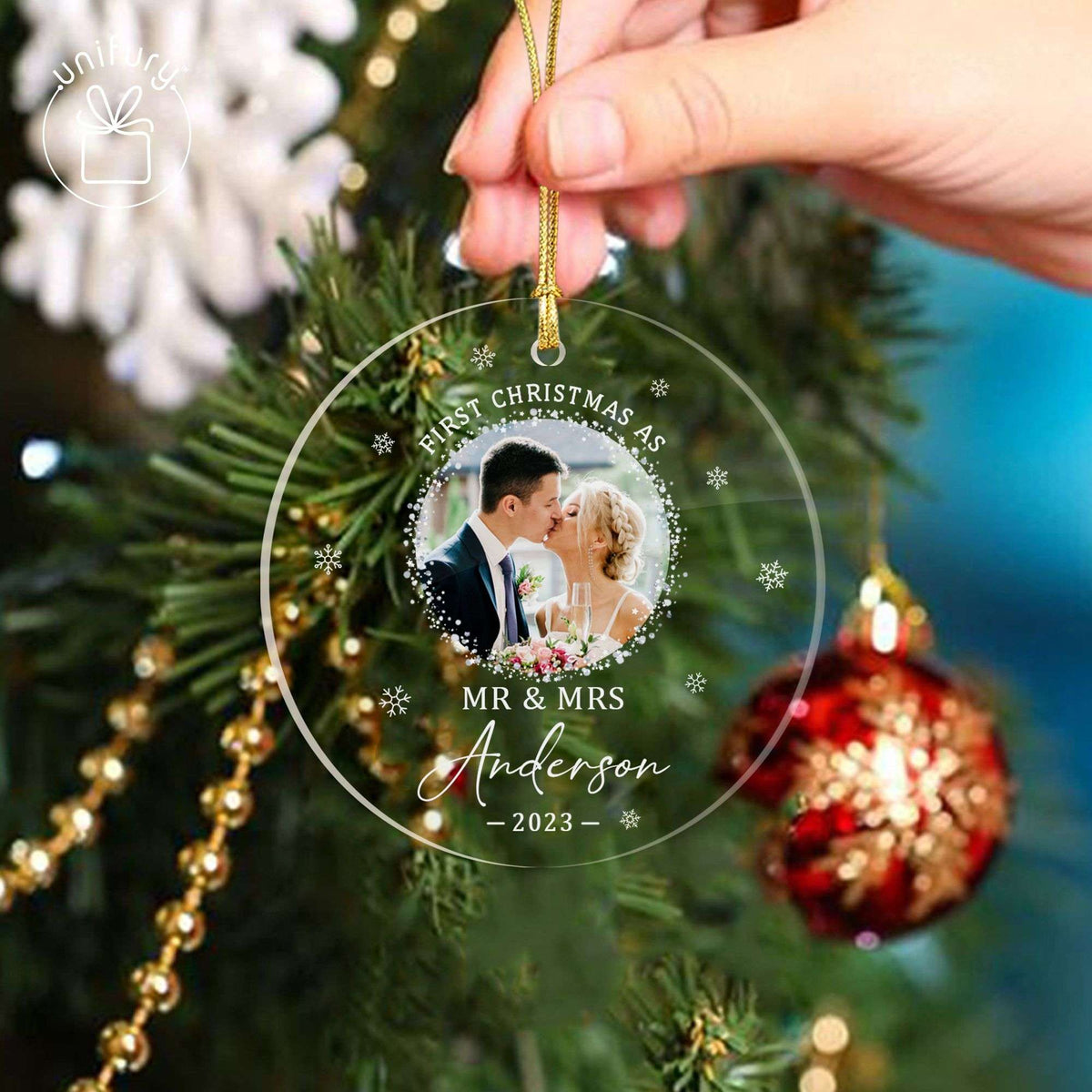 Married Mr and Mrs Acrylic Snowflake Custom Ornament