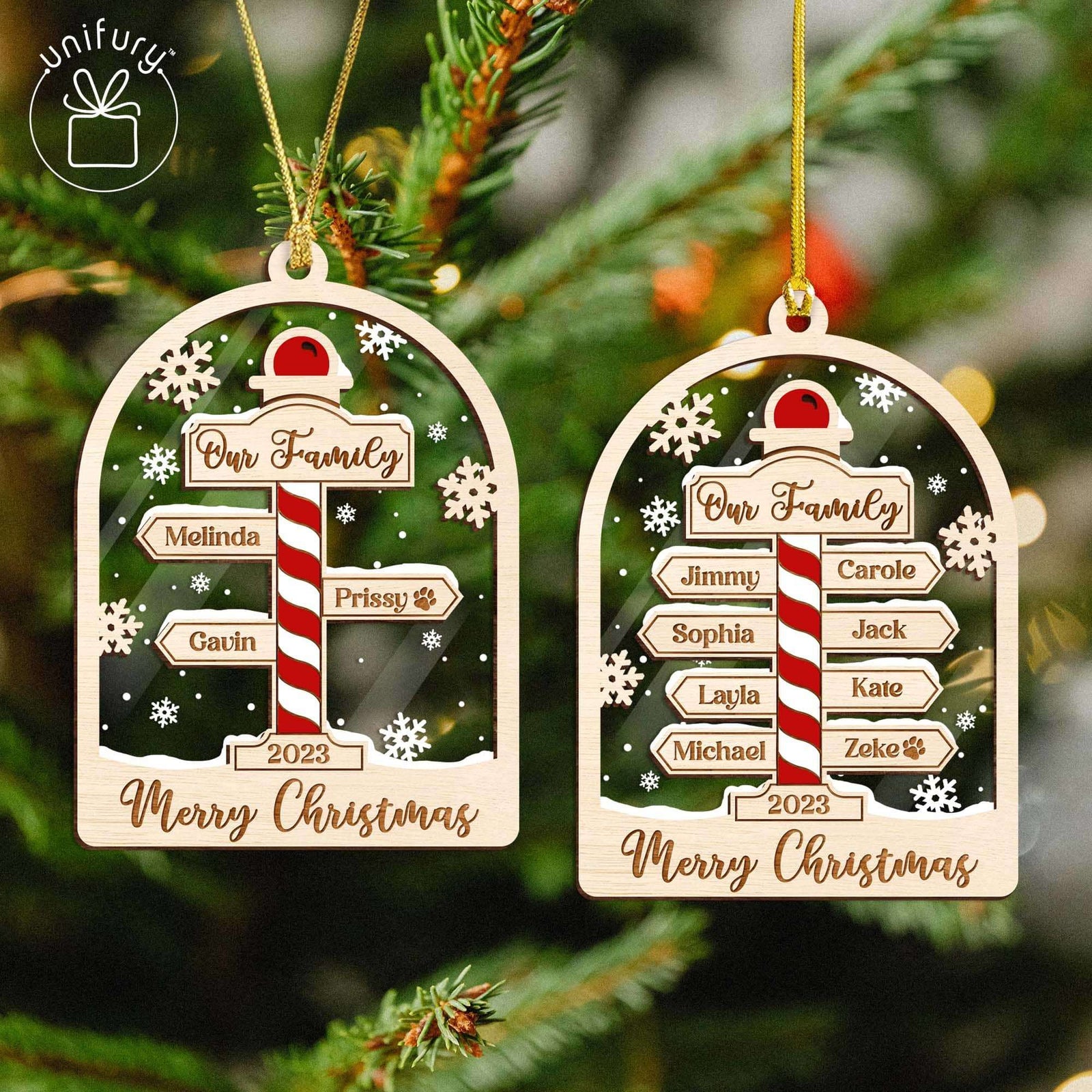 Unique North Pole Family Christmas Wood and Acrylic Ornament Ornament