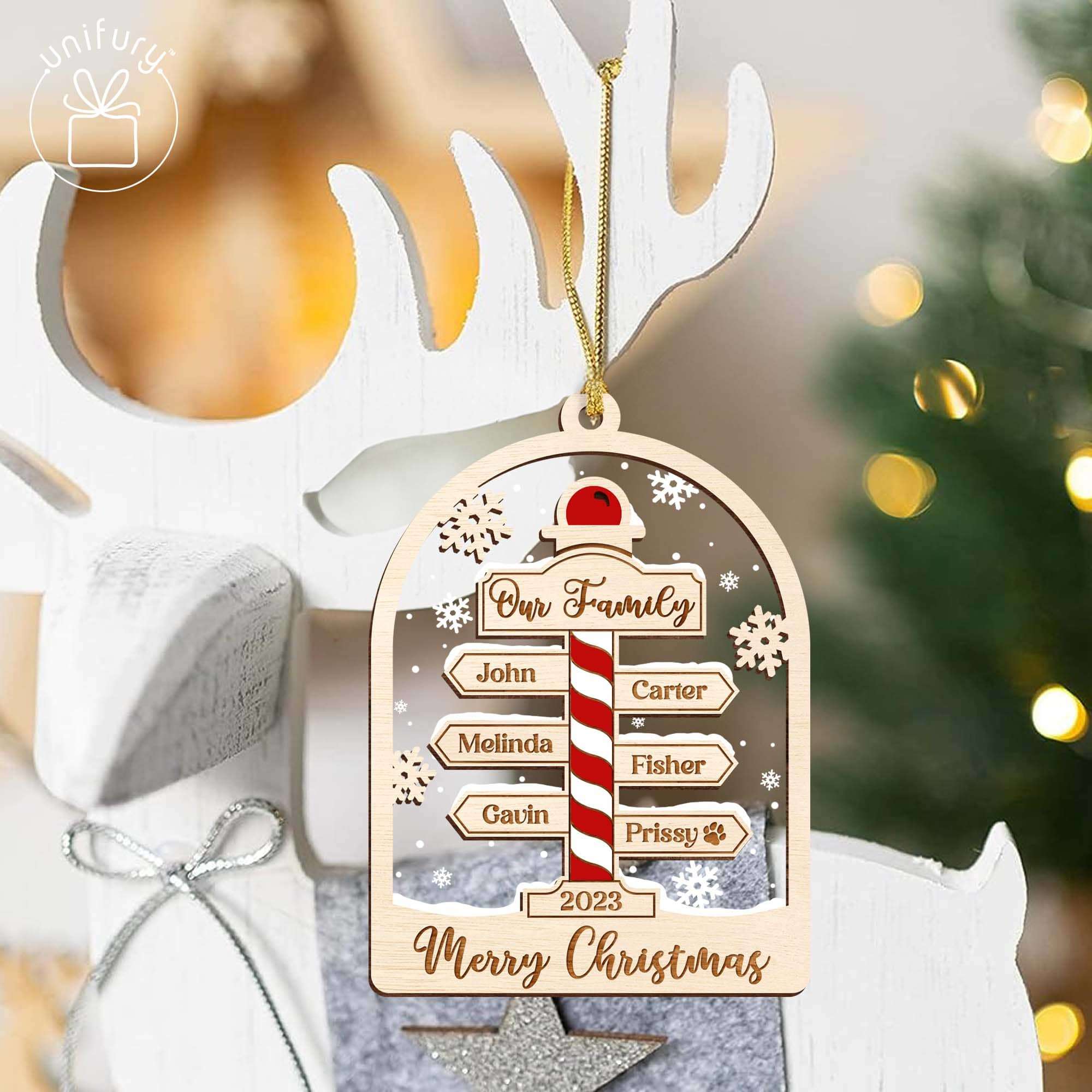 Unique North Pole Family Christmas Wood and Acrylic Ornament - Unifury
