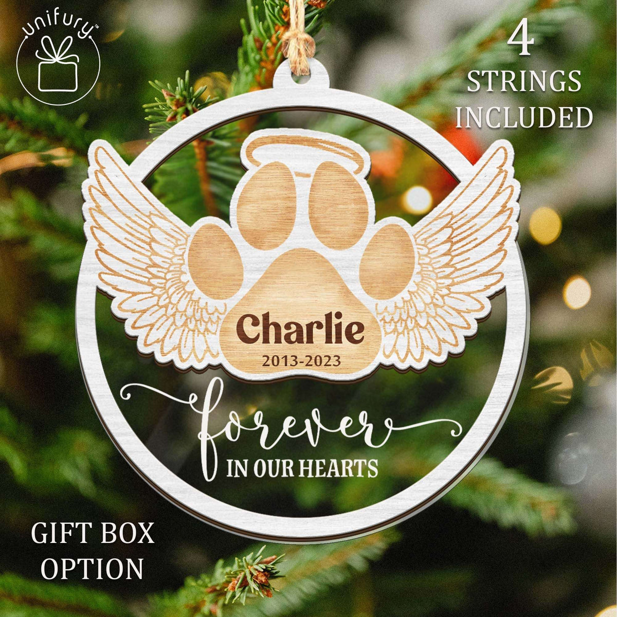 Custom Forever In Our Hearts Pet Memorial Dog Custom Shape Acrylic and Wood Ornaments