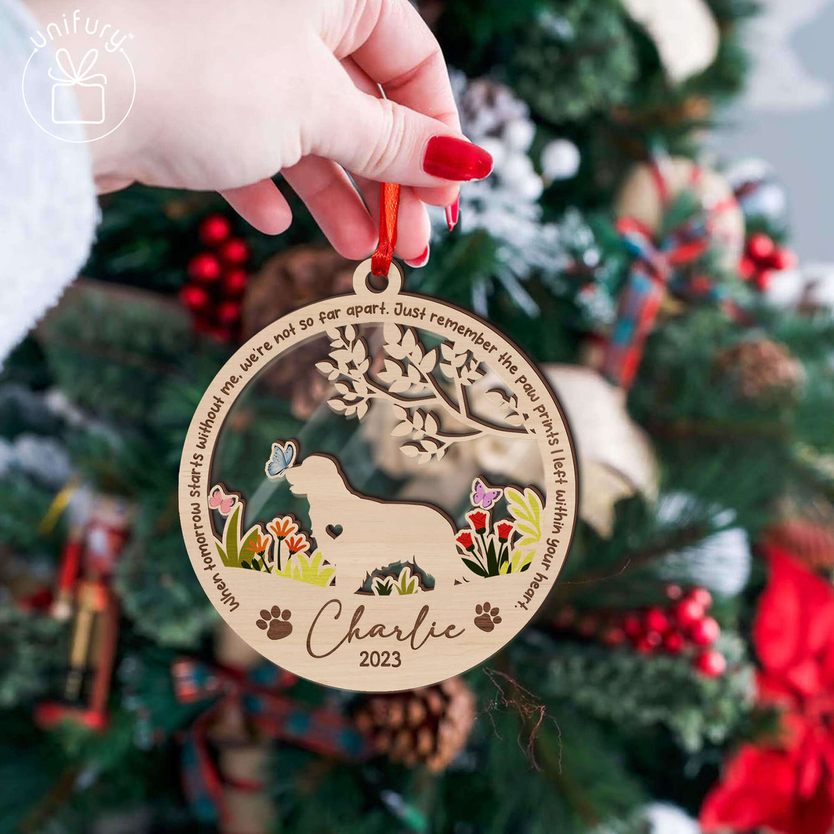 Dog Remembrance Dog Lovers Custom Shape Acrylic and Wood Ornament