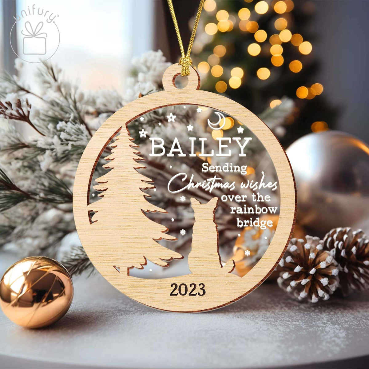 Christmas Dog Lovers Pet Memorial Acrylic and Wood Ornament