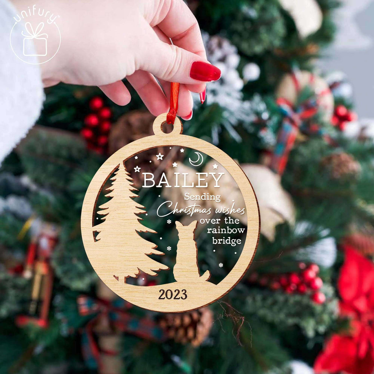 Christmas Dog Lovers Pet Memorial Acrylic and Wood Ornament