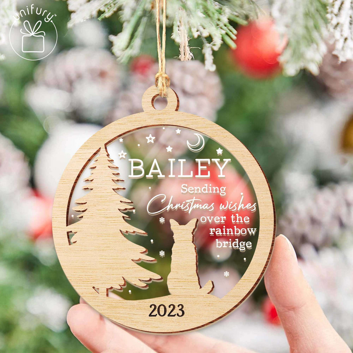 Christmas Dog Lovers Pet Memorial Acrylic and Wood Ornament