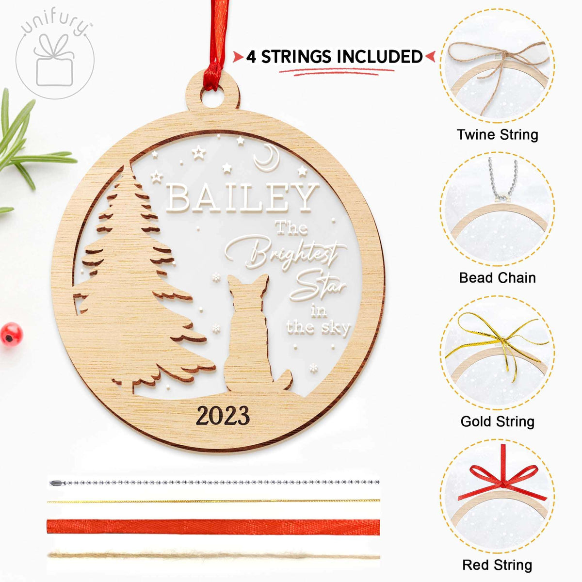 Custom Dog Lovers Christmas Pet Memorial Acrylic and Wood Ornament