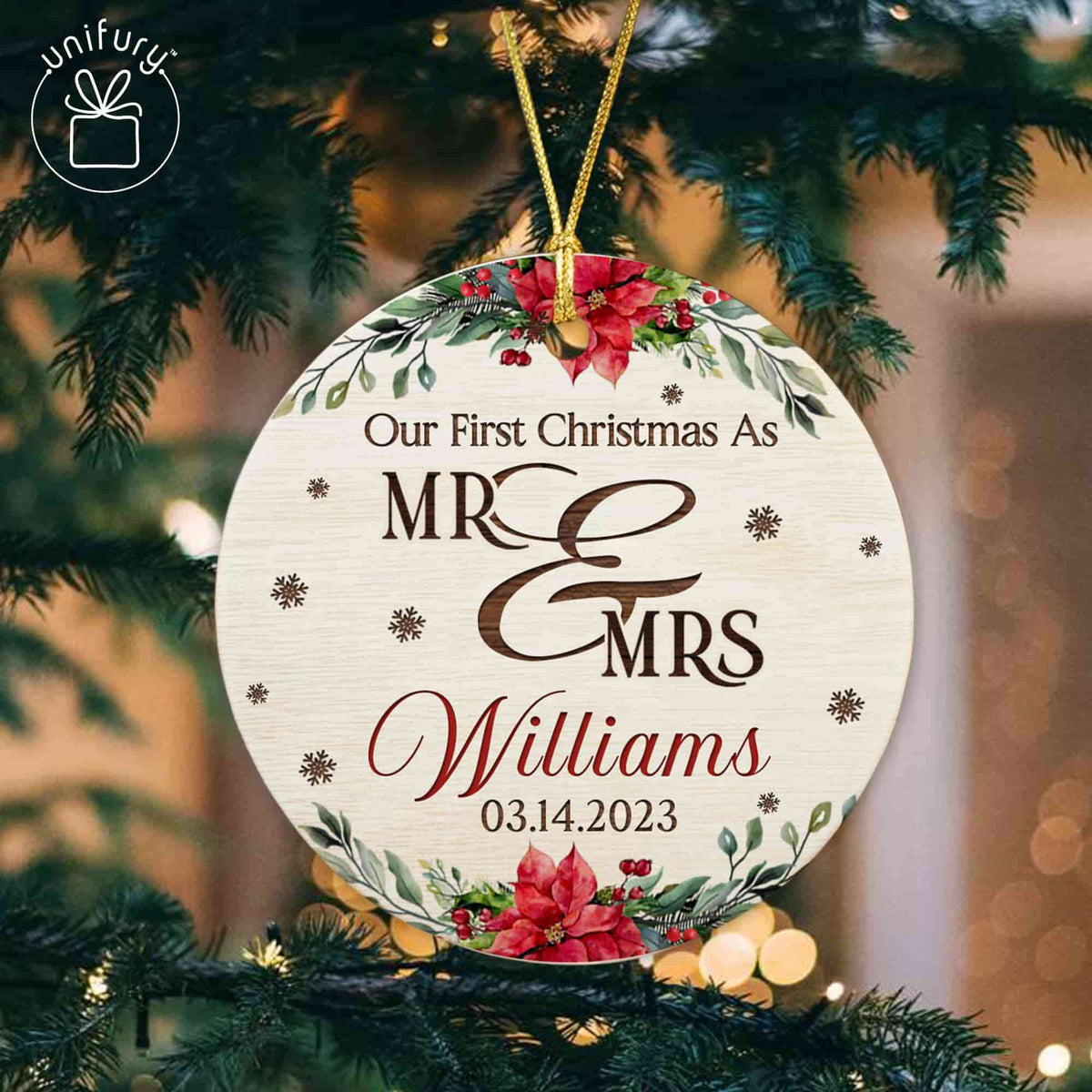 Our First Christmas Married Basic Color Ceramic Circle Orament
