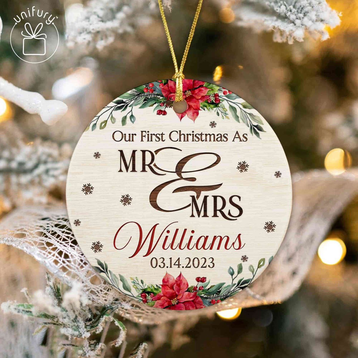 Our First Christmas Married Basic Color Ceramic Circle Orament