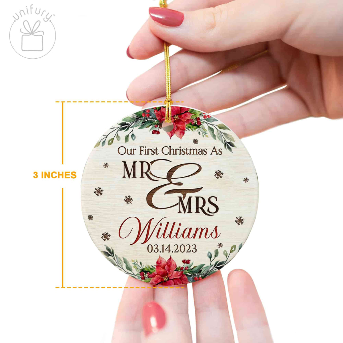 Our First Christmas Married Basic Color Ceramic Circle Orament