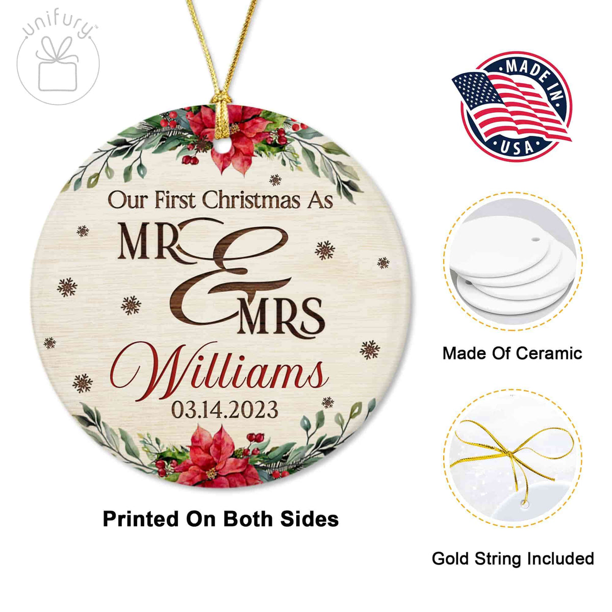 Our First Christmas Married Basic Color Ceramic Circle Orament