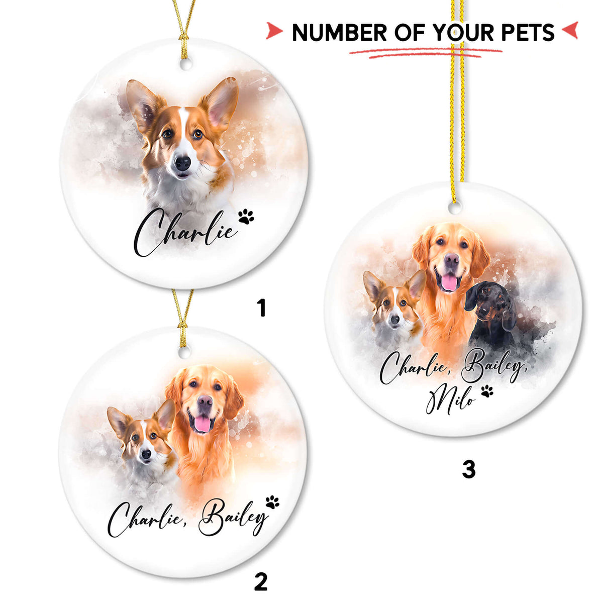 Custom Dog Lovers Pet Portrait Art Ceramic Circle Ornaments