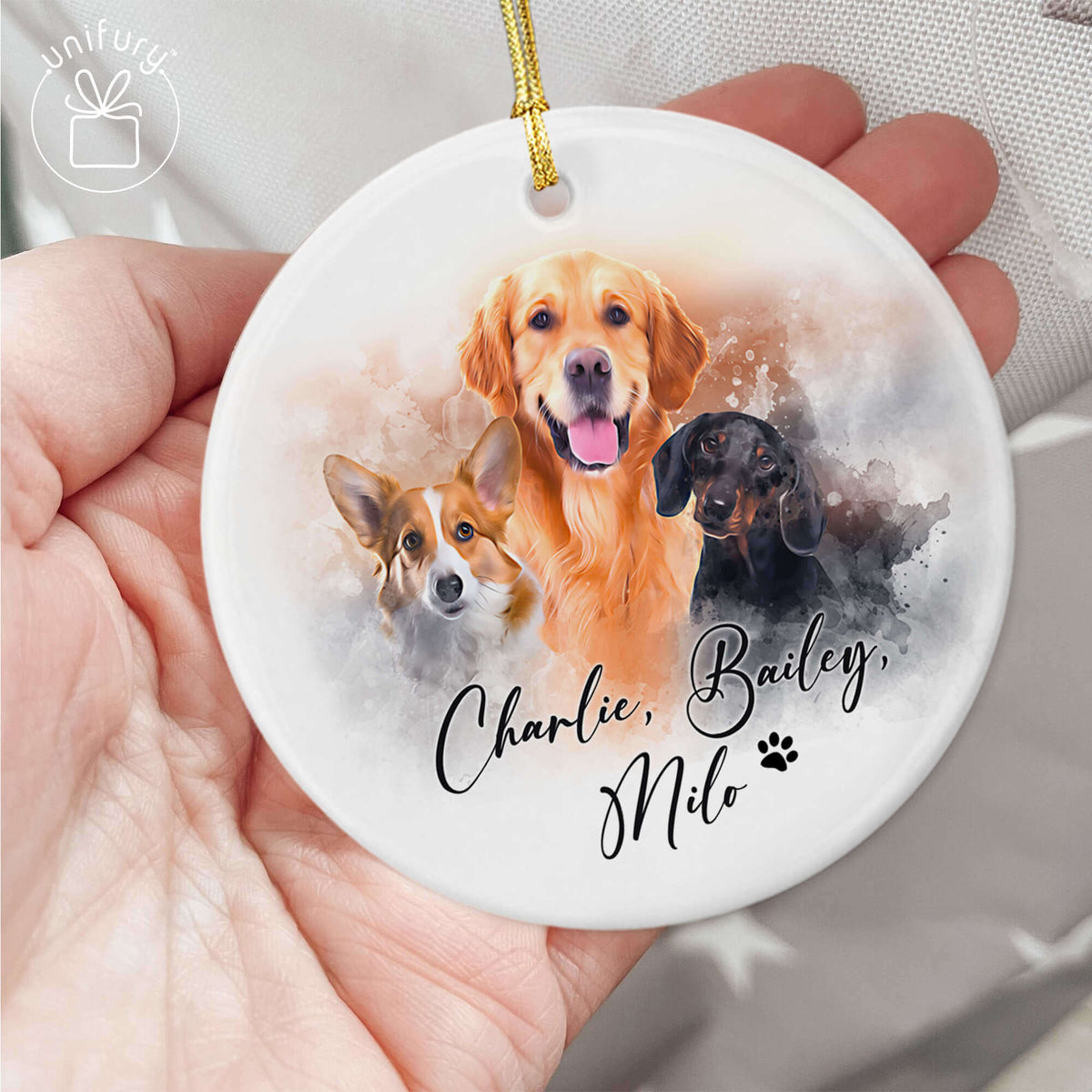 Custom Dog Lovers Pet Portrait Art Ceramic Circle Ornaments