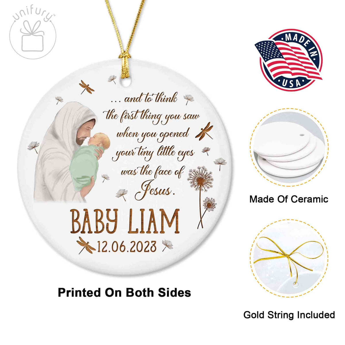 Customized Jesus Holding Baby Basic Color Ceramic Circle Ornament