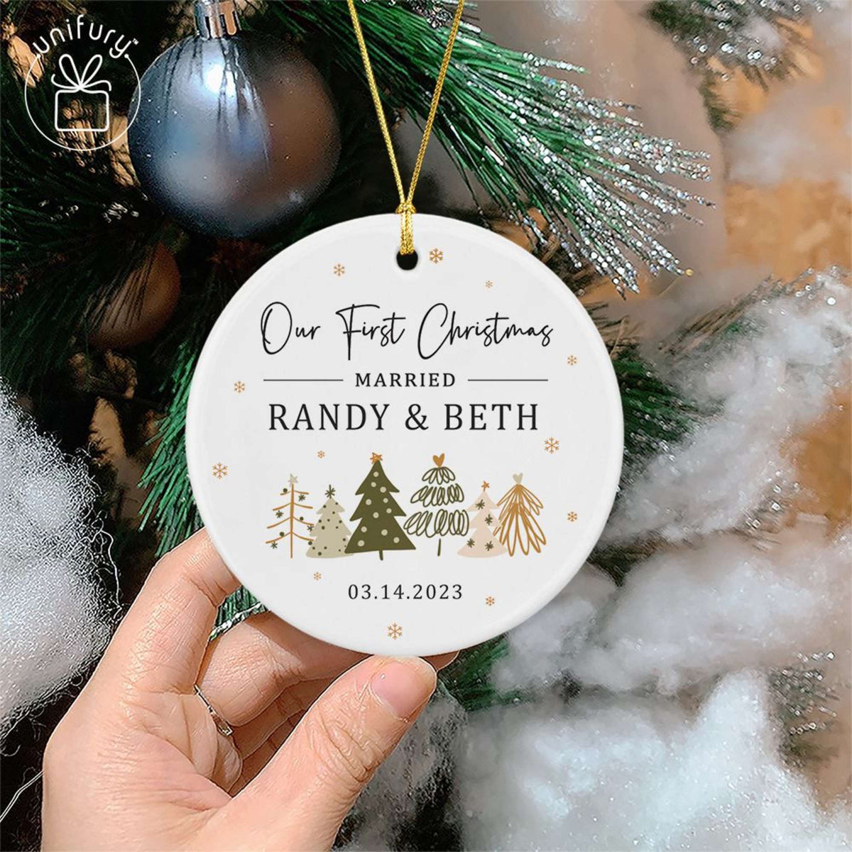 First Christmas Married Basic Color Ceramic Circle Ornament