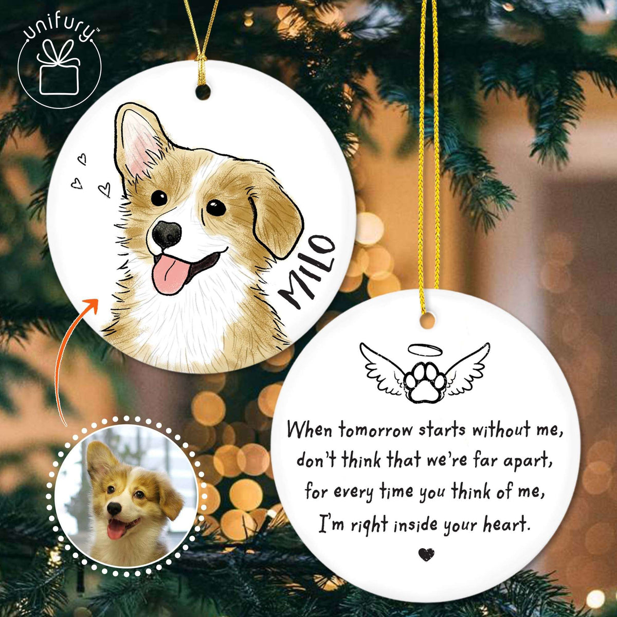 1st Christmas Basic Color Custom Pet Portrait Custom Ceramic Ornament