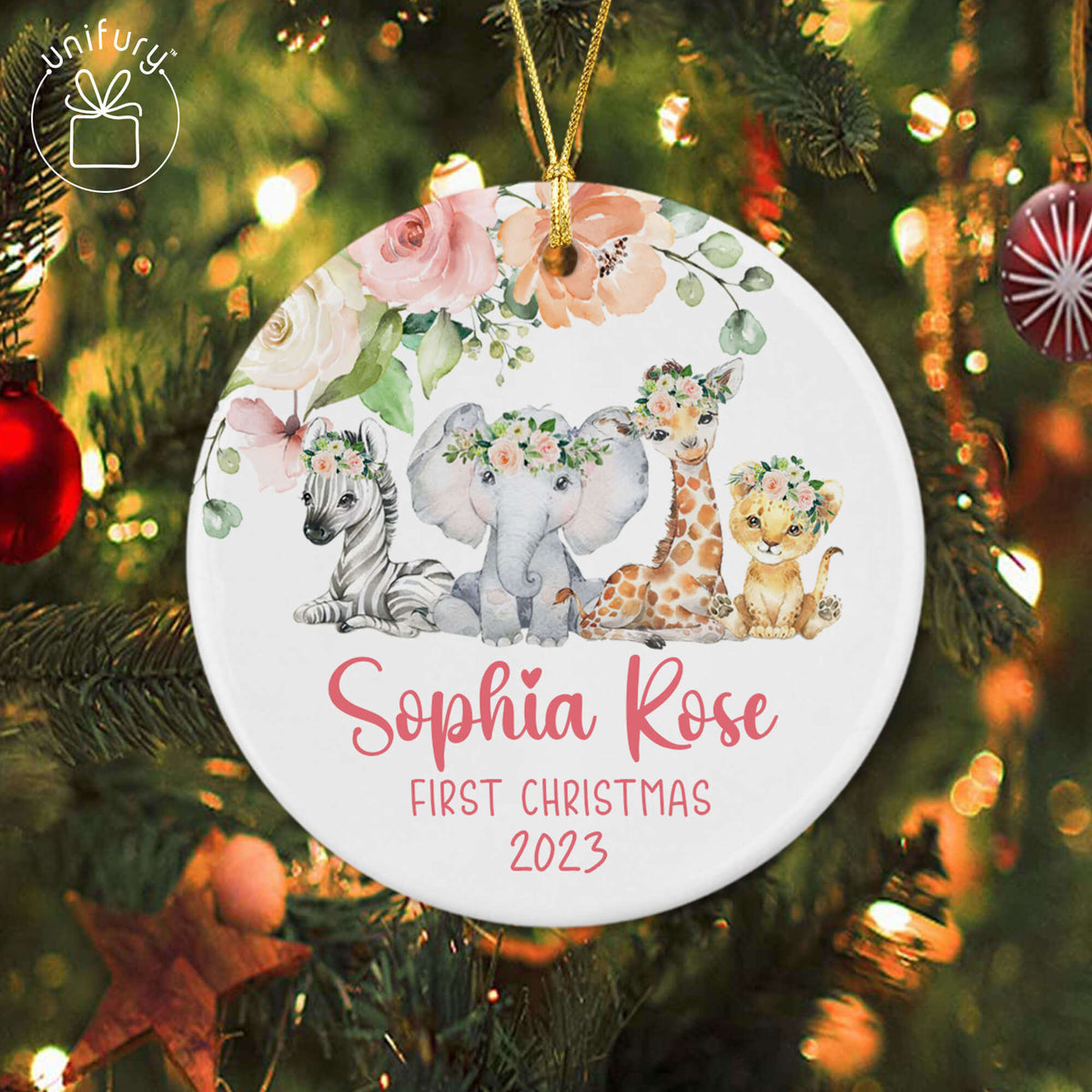 Personalized Basic Color Baby&#39;s First Christmas Ceramic Circle Ornaments