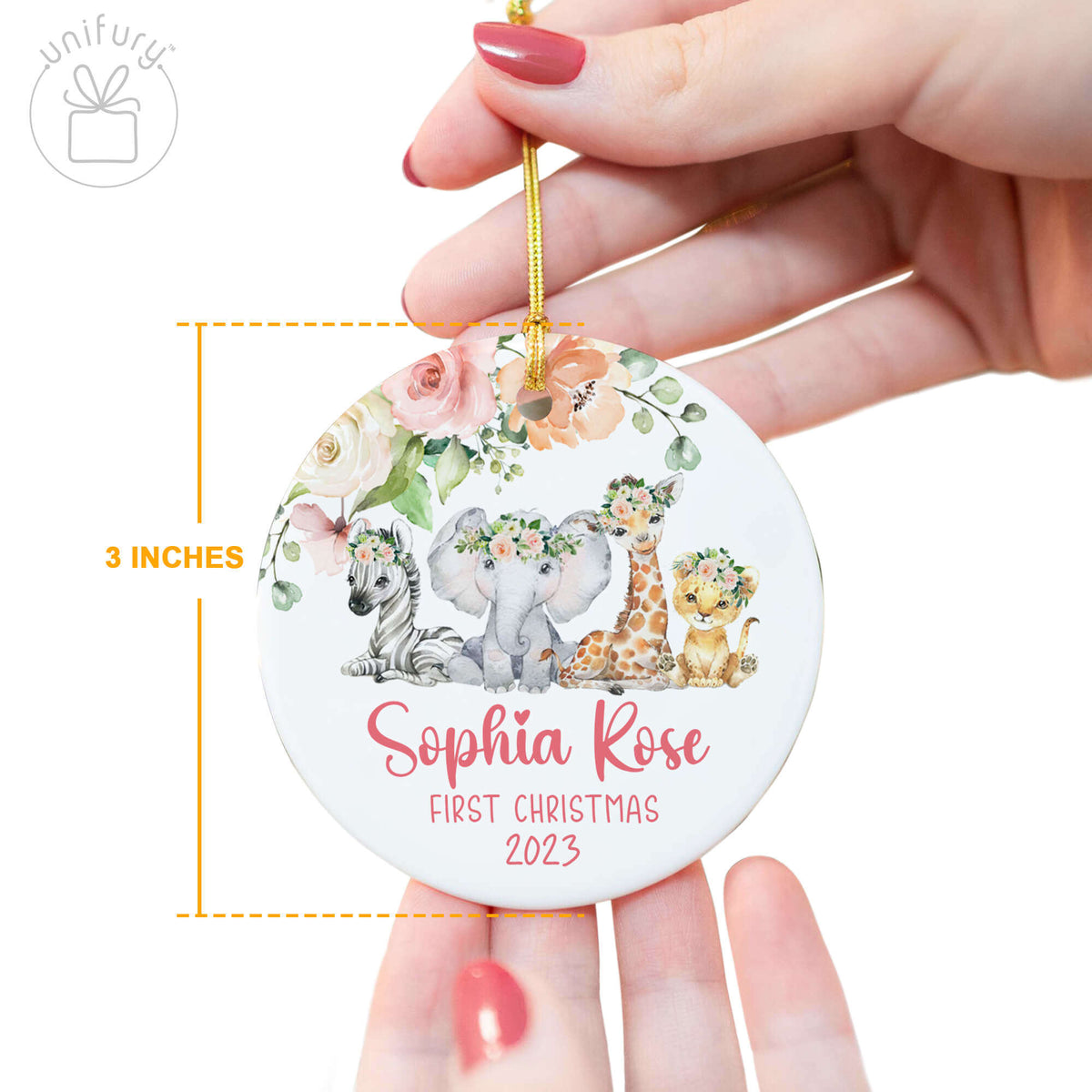 Personalized Basic Color Baby&#39;s First Christmas Ceramic Circle Ornaments