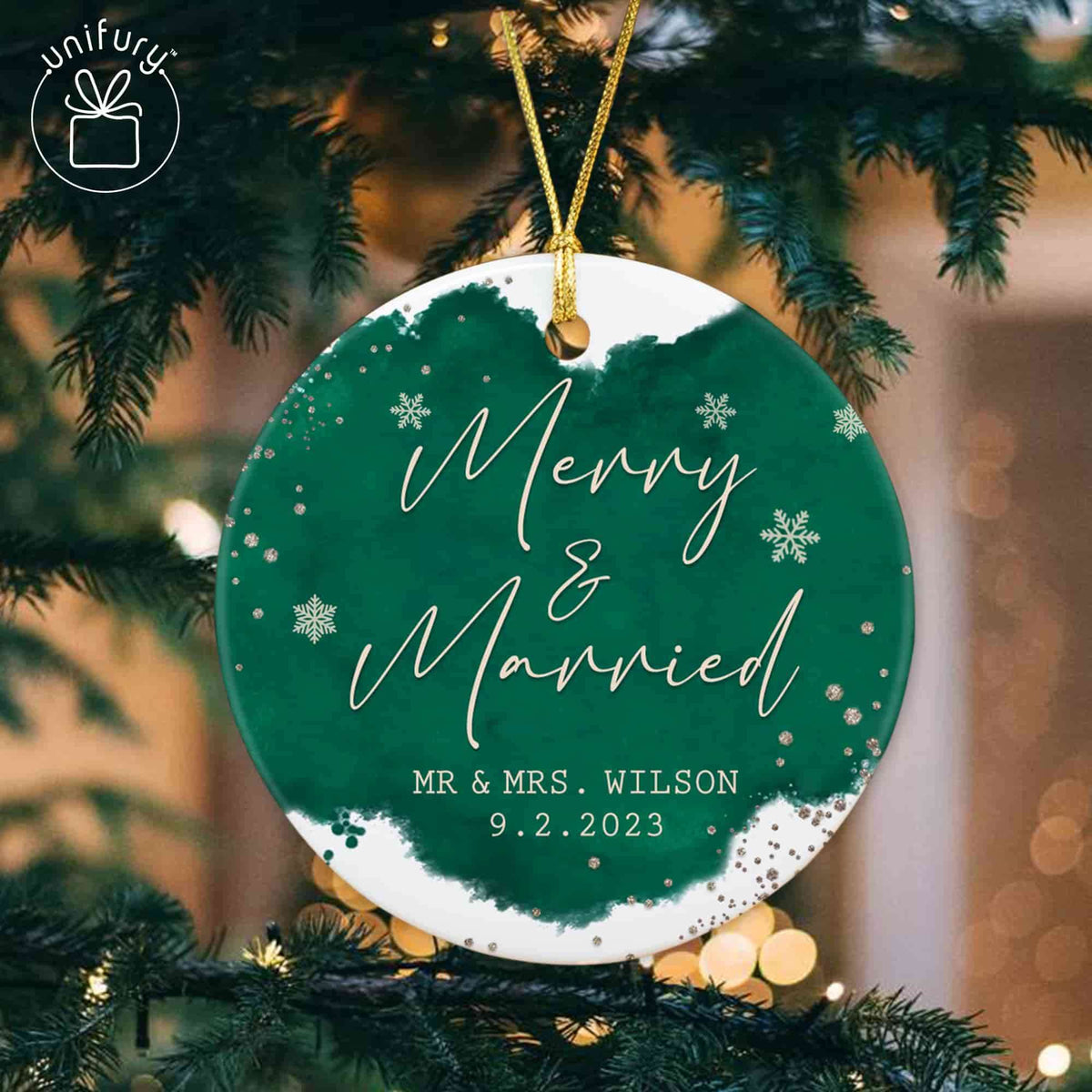 Luxurious Green Merry &amp; Married Snowflake Ceramic Circle Orament