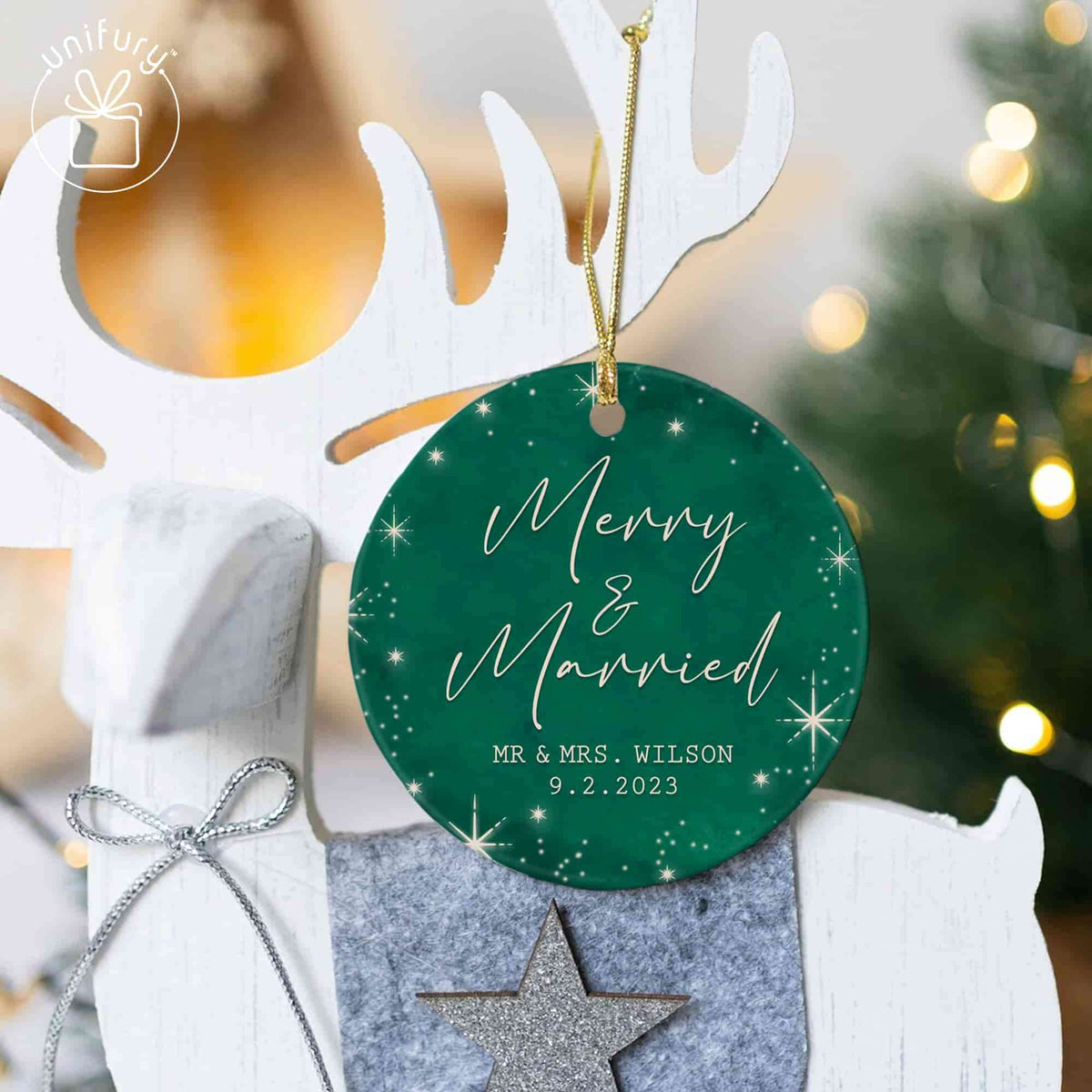 Luxurious Green Merry &amp; Married Snowflake Ceramic Circle Orament