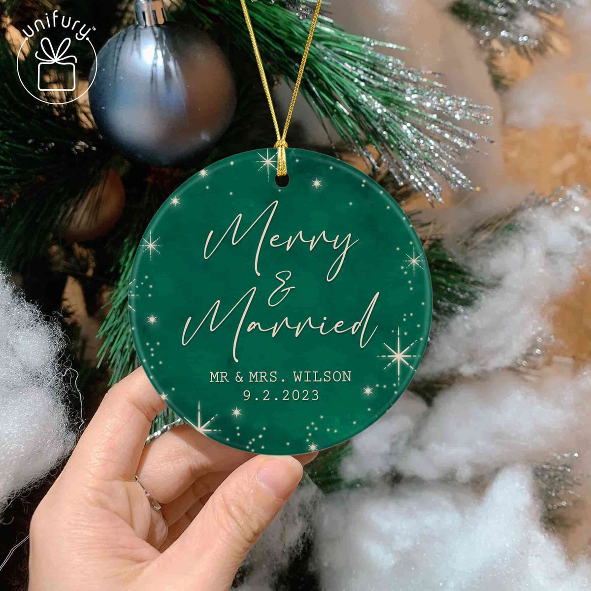 Luxurious Green Merry &amp; Married Snowflake Ceramic Circle Orament
