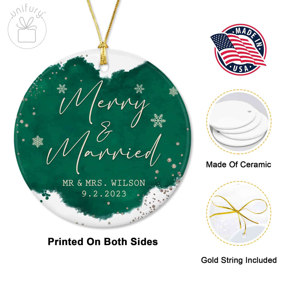 Luxurious Green Merry &amp; Married Snowflake Ceramic Circle Orament