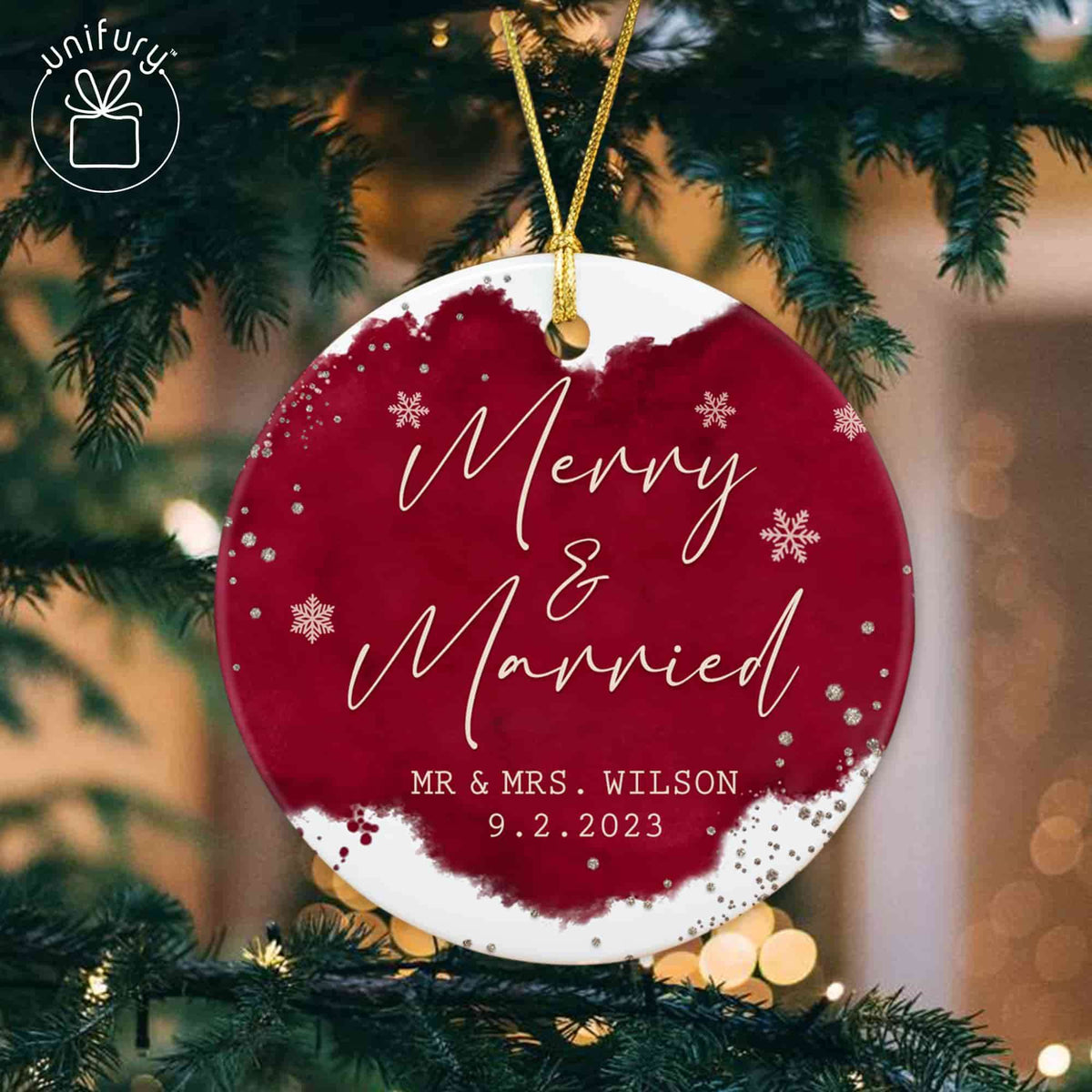 Luxurious Red Merry &amp; Married Snowflake Ceramic Circle Orament