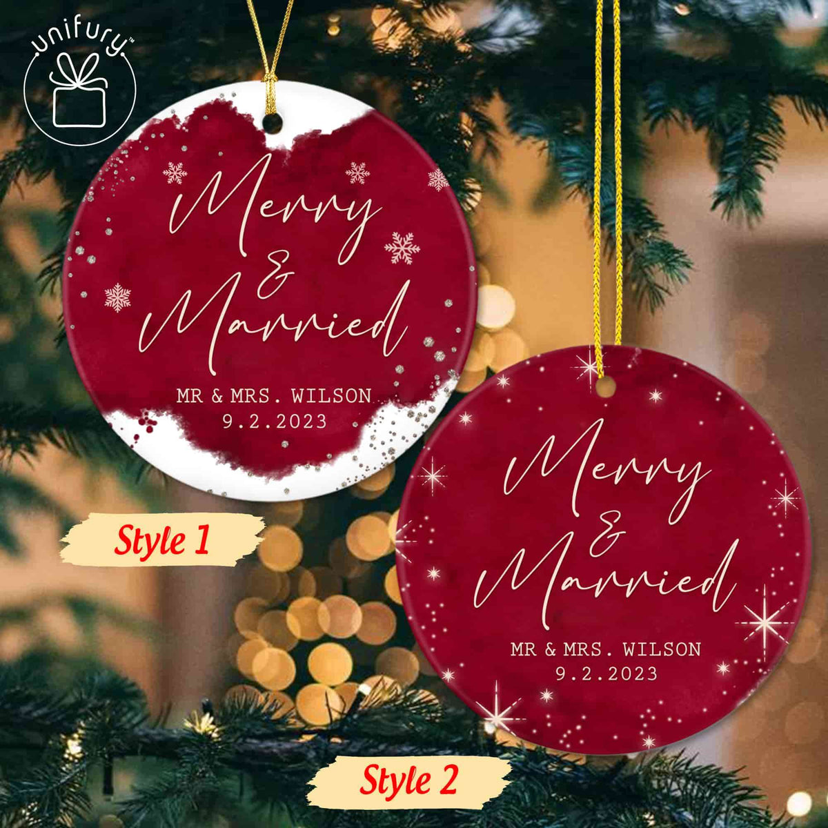 Luxurious Red Merry &amp; Married Snowflake Ceramic Circle Orament