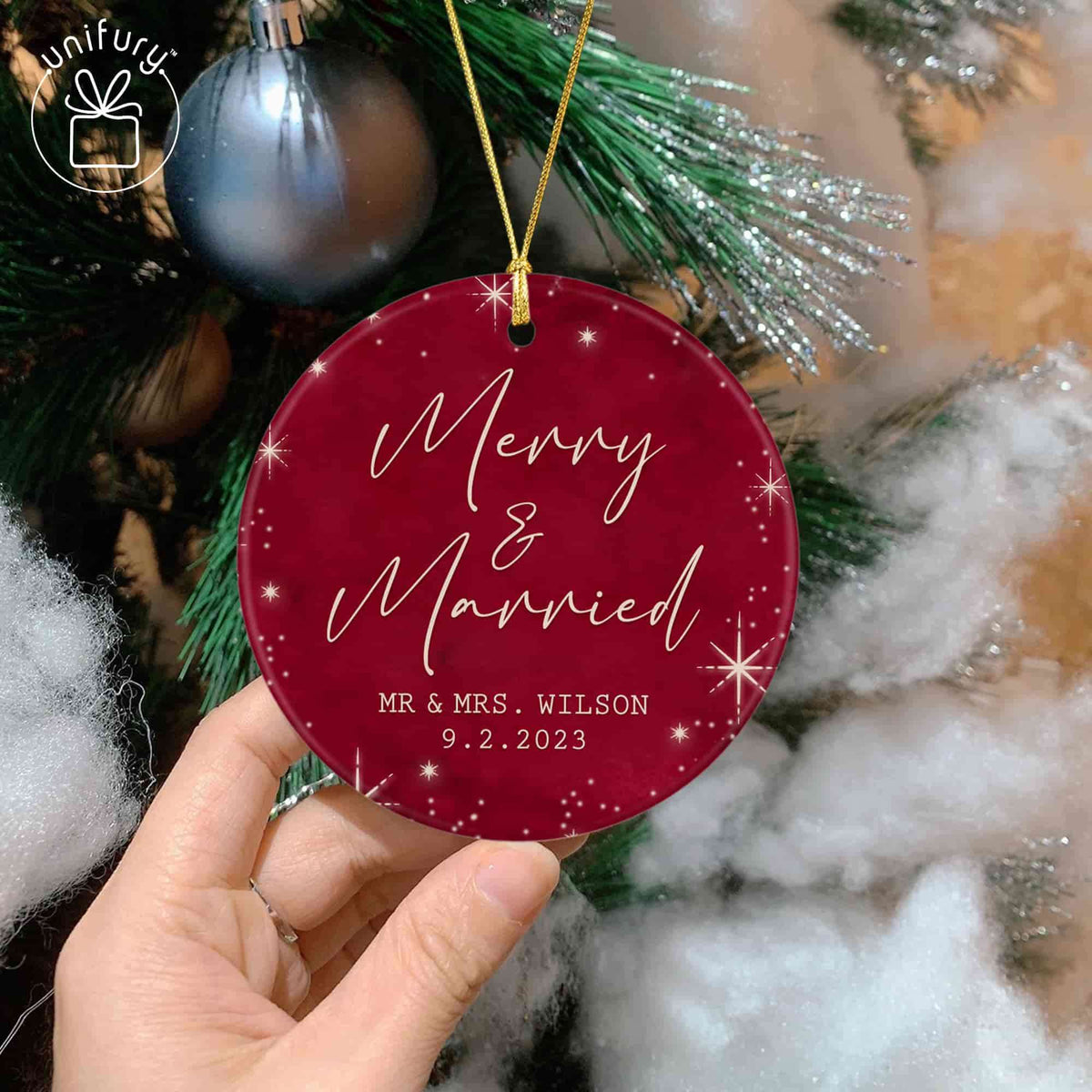 Luxurious Red Merry &amp; Married Snowflake Ceramic Circle Orament