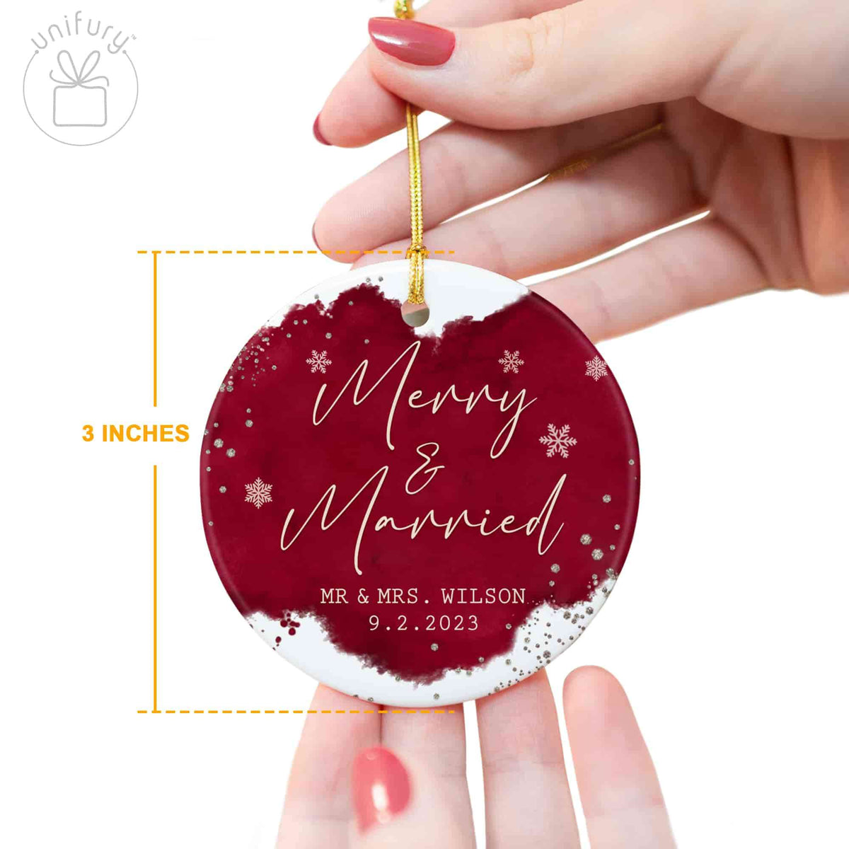 Luxurious Red Merry &amp; Married Snowflake Ceramic Circle Orament