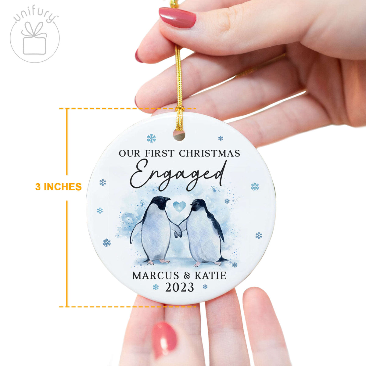 Our First Christmas Engaged Penguin Ceramic Circle Orament