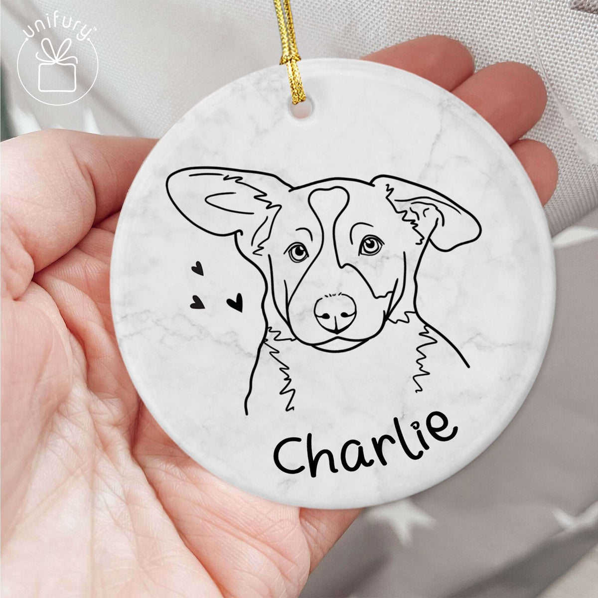 Unique Photo Custom Pet Line Art Memorial Ceramic Circle Ornament