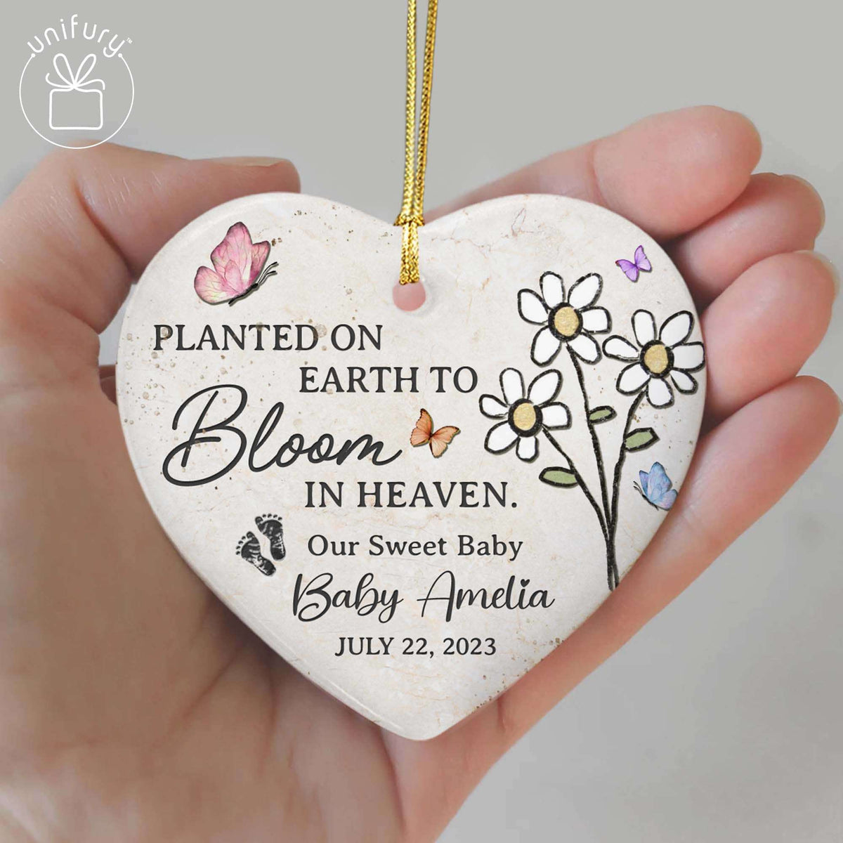 We Hold You Close Butterfly Baby Memorial Ceramic Heart Ornaments