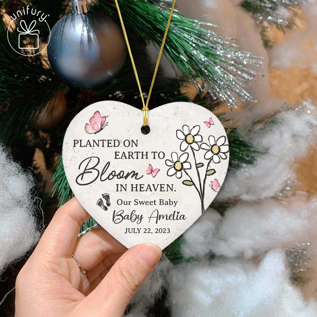 We Hold You Close Butterfly Baby Memorial Ceramic Heart Ornaments