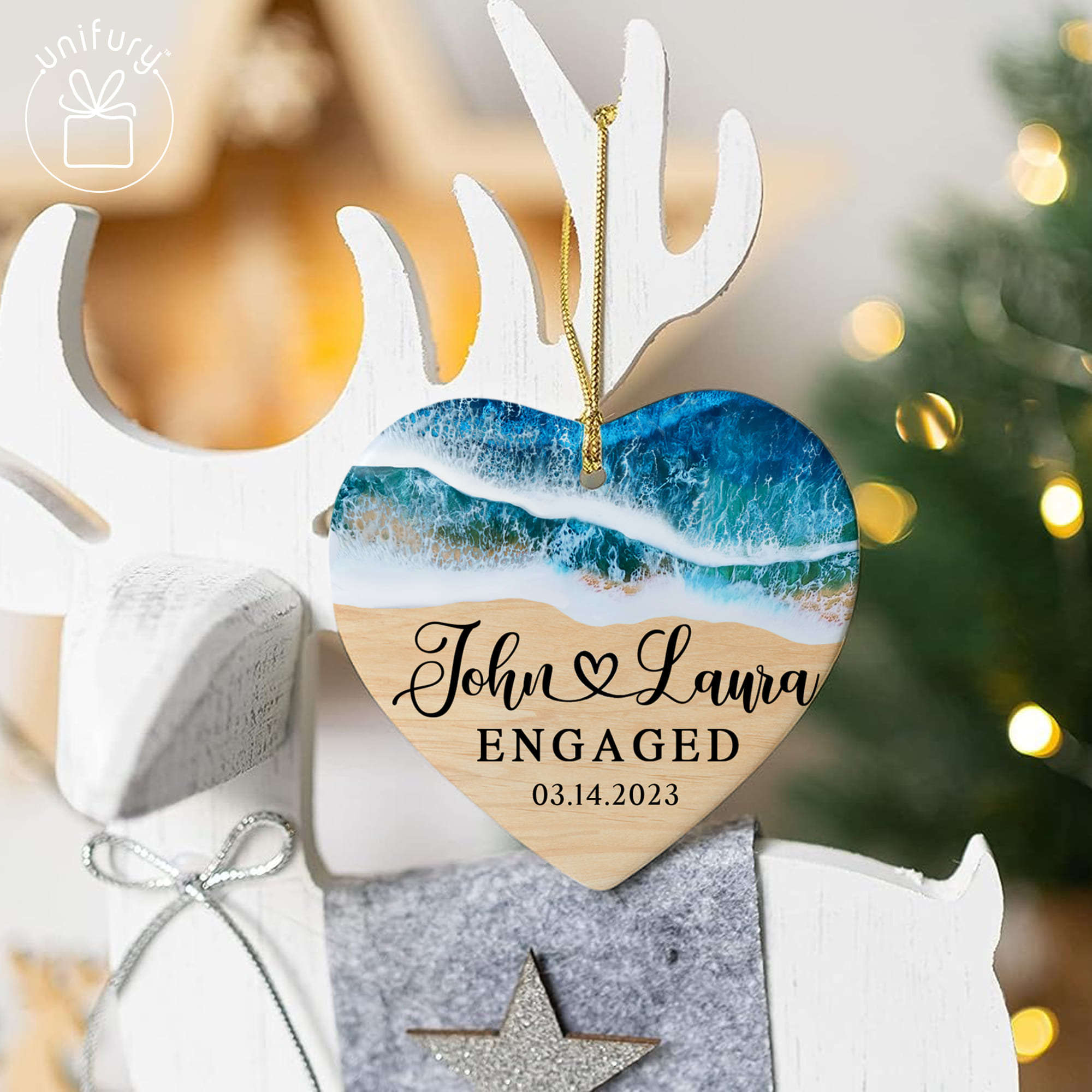  Personalized Beach Engagement Ornament 2023